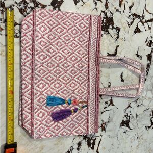 Geometric Pink Tote Bag with Tassel Print